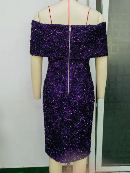 Elegant Off-Shoulder Sequin Dress - Image 7