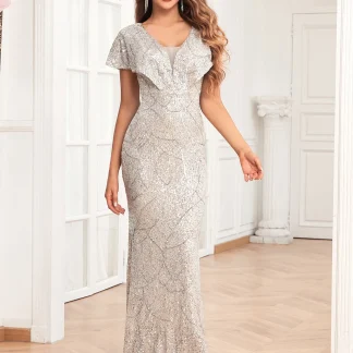 Butterfly Sleeve Sparkling Maxi Dress