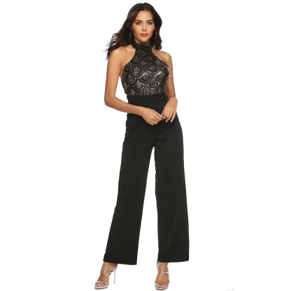 Chic Elegant Sequin Halter Jumpsuit