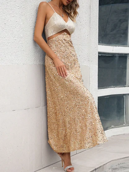 Stunning Cut Out Long Shiny Dress - Image 4