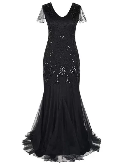 Mesh Sleeve Glam Sequin Long Dress - Image 7