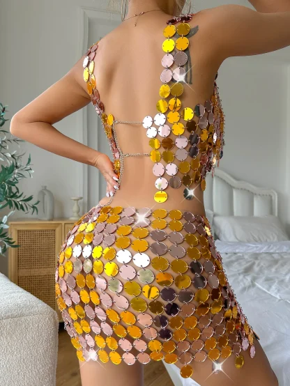 Sleek Metallic Sparkling 2-Piece Dress - Image 3
